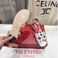 Most Popular Valentino Studdy Flat Sandals in Calfskin Leather White 0224044