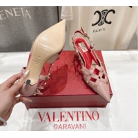 Unique Style Valentino Studdy Slingback Pumps 6.5cm in Calfskin Leather Pink 0224045