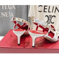Charming Valentino Studdy Slingback Pumps 6.5cm in Calfskin Leather White 0224046