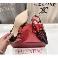 Cheap Price Valentino Studdy Slingback Pumps 6.5cm in Calfskin Leather Black 0224048