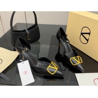Good Quality Valentino Vlogo Signature D'Orsay Pumps 8cm in Calfskin Leather Black 0224051
