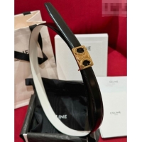 New Design Celine Medium Taurillon Leather Belt 2.5cm with Framed Triomphe Buckle CE011005 Black/White/Gold 2025