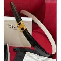 New Design Celine Medium Taurillon Leather Belt 2.5cm with Framed Triomphe Buckle CE011005 Black/White/Gold 2025