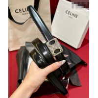 Best Quality Celine Medium Taurillon Leather Belt 2.5cm with Framed Triomphe Buckle CE011005 Black/White/Silver 2025