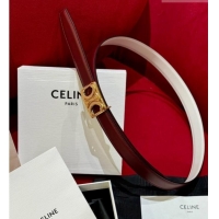 Modern Classic Celine Medium Taurillon Leather Belt 2.5cm with Framed Triomphe Buckle CE011005 Burgundy/White/Gold 2025