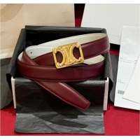 Modern Classic Celine Medium Taurillon Leather Belt 2.5cm with Framed Triomphe Buckle CE011005 Burgundy/White/Gold 2025