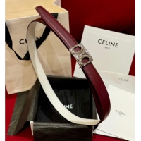 Best Quality Celine Medium Taurillon Leather Belt 2.5cm with Framed Triomphe Buckle CE011005 Burgundy/White/Silver 2025