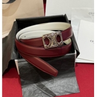 Best Quality Celine Medium Taurillon Leather Belt 2.5cm with Framed Triomphe Buckle CE011005 Burgundy/White/Silver 2025