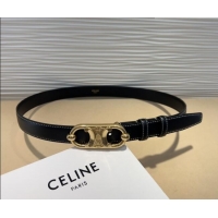 Inexpensive Celine Calfskin Belt 2.5cm with Metal-Tone Triomphe Buckle 0317 Black/Gold 2025