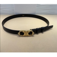 Inexpensive Celine Calfskin Belt 2.5cm with Metal-Tone Triomphe Buckle 0317 Black/Gold 2025