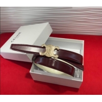 Original Cheap Celine Triomphe Calf Leather Belt 2.5cm with Strass Buckle CL2013025 Dark Brown 2025