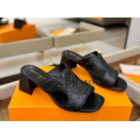 Good Product Louis Vuitton Grained Leather Heel Slides Sandal 5.5cm Black 2026 LV030301
