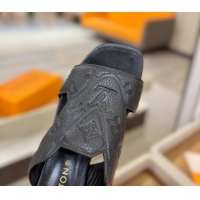 Good Product Louis Vuitton Grained Leather Heel Slides Sandal 5.5cm Black 2026 LV030301