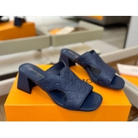 Good Looking Louis Vuitton Grained Leather Heel Slides Sandal 5.5cm Blue 2026 LV030301