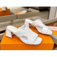 Most Popular Louis Vuitton Grained Leather Heel Slides Sandal 5.5cm Blue 2026 LV030301