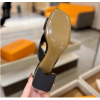 Popular Style Louis Vuitton Patent Leather Heel Slides Sandal 5.5cm Black 2026 LV030301