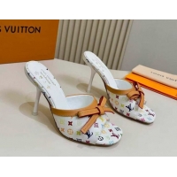 Good Quality Louis Vuitton LV x TM 6AM Heel Slides Sandal 9cm with Bow White 2026 1AJSD9