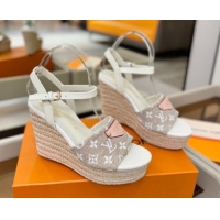 Luxurious Louis Vuitton Helios Wedge Sandals 11cm in Monogram Jacquard Grey 2026 1AHLOA