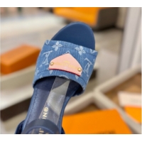 Big Discount Louis Vuitton Helios Wedge Sandals 11cm in Monogram Denim Blue 2026 1AHLOA