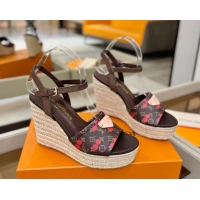 Charming Louis Vuitton Helios Wedge Sandals 11cm in Monogram/Red Cherry 2026 1AHLOA