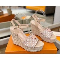 Low Price Louis Vuitton Helios Wedge Sandals 11cm in Monogram Straw-Like Pink 2026 1AHLOA