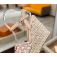 Low Price Louis Vuitton Helios Wedge Sandals 11cm in Monogram Straw-Like Pink 2026 1AHLOA