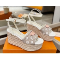 Unique Style Louis Vuitton Helios Platform Sandals 9cm in Monogram Jacquard Grey 2026 1AHLOA