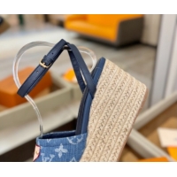 Pretty Style Louis Vuitton Helios Platform Sandals 9cm in Monogram Denim Blue 2026 1AHLOA