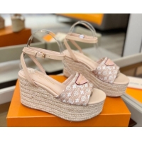 Good Quality Louis Vuitton Helios Platform Sandals 9cm in Monogram Straw-Like Pink 2026 1AHLOA