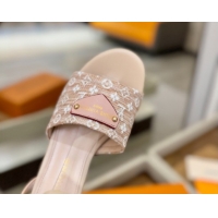 Good Quality Louis Vuitton Helios Platform Sandals 9cm in Monogram Straw-Like Pink 2026 1AHLOA
