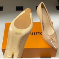 Durable Louis Vuitton City Pumps 9.5cm in Calfskin and Patent Leather Nude 2026 1AIT00