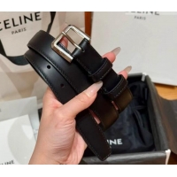 Unique Style Celine Supple Calfskin Leather Belt 2.5cm with Pin Buckle CE0911098 Black/Silver 2025