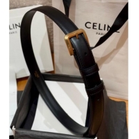 Best Quality Celine Supple Calfskin Leather Belt 2.5cm with Pin Buckle CE0911098 Black/Gold 2025