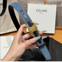 Promotional Celine Denim and Leather Belt 2.5cm with Triomphe Buckle CE0911099 Blue/Black/Gold 2025