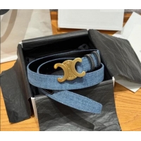 Promotional Celine Denim and Leather Belt 2.5cm with Triomphe Buckle CE0911099 Blue/Black/Gold 2025