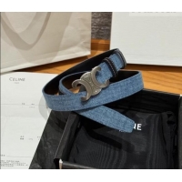 New Design Celine Denim and Leather Belt 2.5cm with Triomphe Buckle CE0911099 Blue/Black/Silver 2025