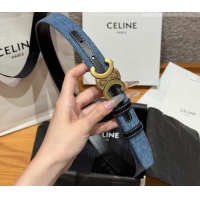 Unique Grade Celine Denim and Leather Belt 2.5cm with Triomphe Buckle CE0911099 Blue/Black/Shiny Gold 2025