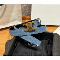 Unique Grade Celine Denim and Leather Belt 2.5cm with Triomphe Buckle CE0911099 Blue/Black/Shiny Gold 2025