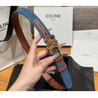 Top Quality Celine Denim and Leather Belt 2.5cm with Triomphe Buckle CE0911099 Blue/Brown/Gold 2025