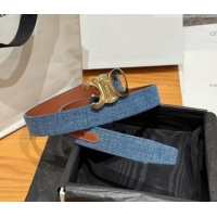 Top Quality Celine Denim and Leather Belt 2.5cm with Triomphe Buckle CE0911099 Blue/Brown/Gold 2025
