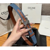 Best Price Celine Denim and Leather Belt 2.5cm with Triomphe Buckle CE0911099 Blue/Brown/Silver 2025
