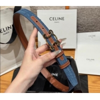 Super Quality Celine Denim and Leather Belt 2.5cm with Cutout Triomphe Buckle CE091101 Blue/Brown/Gold 2025