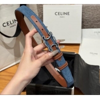 New Design Celine Denim and Leather Belt 2.5cm with Cutout Triomphe Buckle CE091101 Blue/Brown/Silver 2025