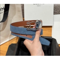 New Design Celine Denim and Leather Belt 2.5cm with Cutout Triomphe Buckle CE091101 Blue/Brown/Silver 2025