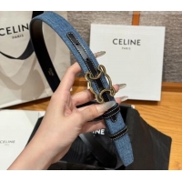 Cheapest Celine Denim and Leather Belt 2.5cm with Cutout Triomphe Buckle CE091101 Blue/Black/Gold 2025