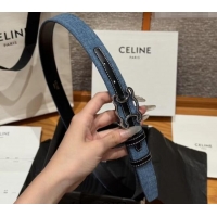 Buy Cheap Celine Denim and Leather Belt 2.5cm with Cutout Triomphe Buckle CE091101 Blue/Black/Silver 2025