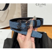 Buy Cheap Celine Denim and Leather Belt 2.5cm with Cutout Triomphe Buckle CE091101 Blue/Black/Silver 2025