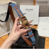 Best Quality Celine Denim and Leather Belt 2.5cm with Circle Triomphe Buckle CE091102 Blue/Brown/Gold 2025