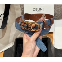 Best Quality Celine Denim and Leather Belt 2.5cm with Circle Triomphe Buckle CE091102 Blue/Brown/Gold 2025