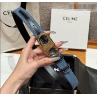 Reasonable Price Celine Denim and Leather Belt 2.5cm with Circle Triomphe Buckle CE091101 Blue/Black/Gold 2025